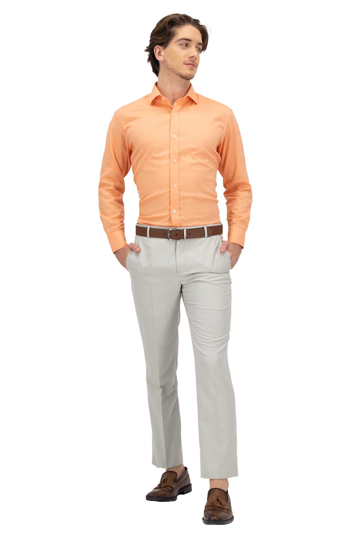 CAMISA CASUAL NARANJA CONTEMPORARY FIT LAMBERTI image number null