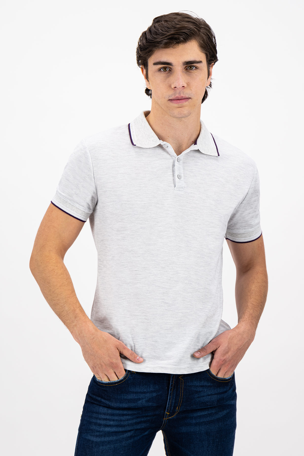 PLAYERA TIPO POLO COLOR GRIS SLIM FIT LMENTAL image number null